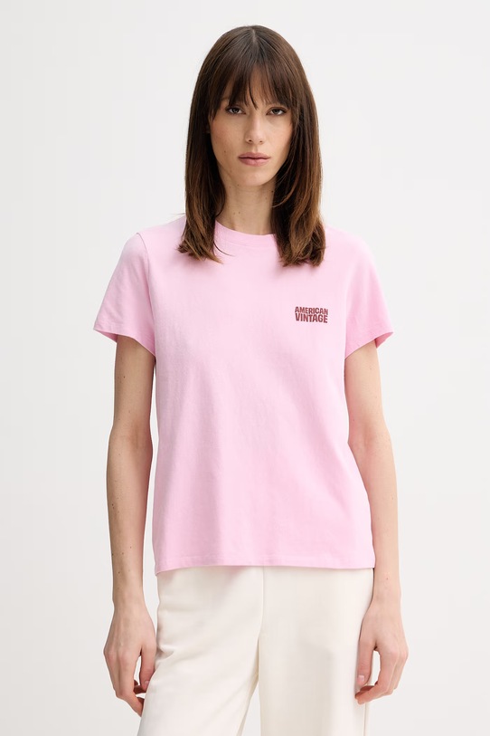 American Vintage t-shirt bawełniany nadruk różowy YKO02C