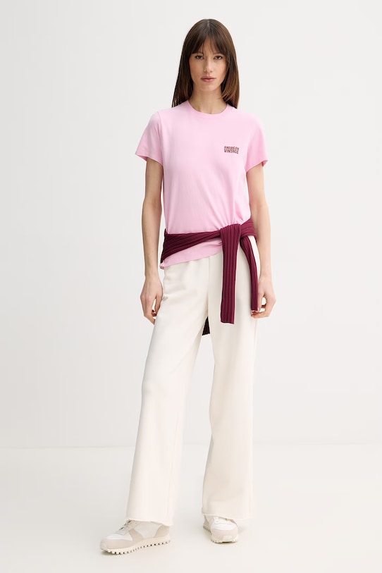 American Vintage t-shirt bawełniany YKO02C różowy SS26