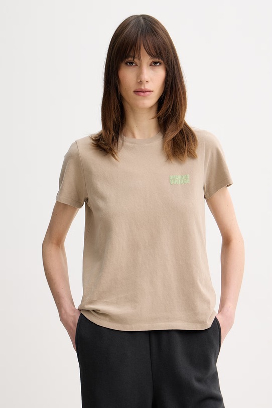American Vintage t-shirt bawełniany nadruk beżowy YKO02C