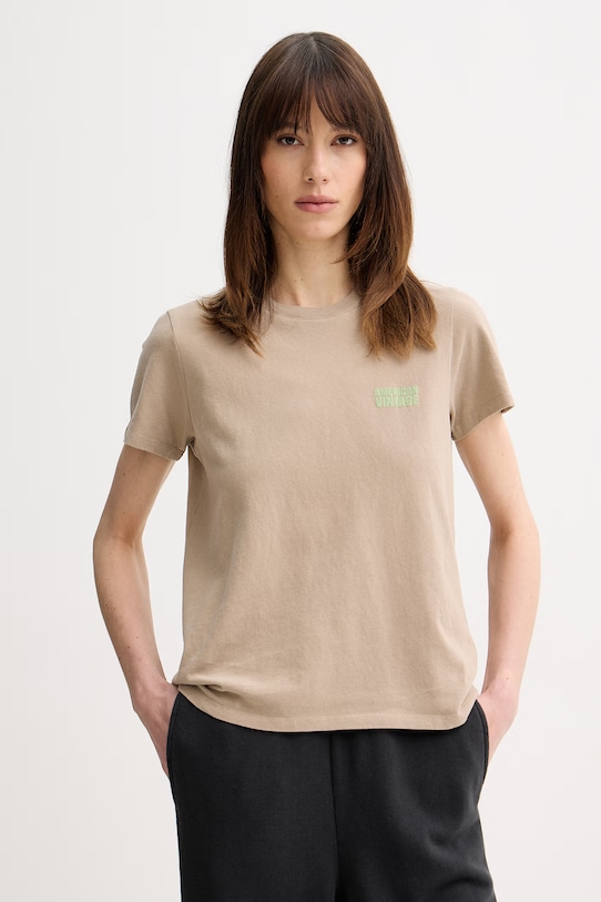 American Vintage t-shirt bawełniany nadruk beżowy YKO02C