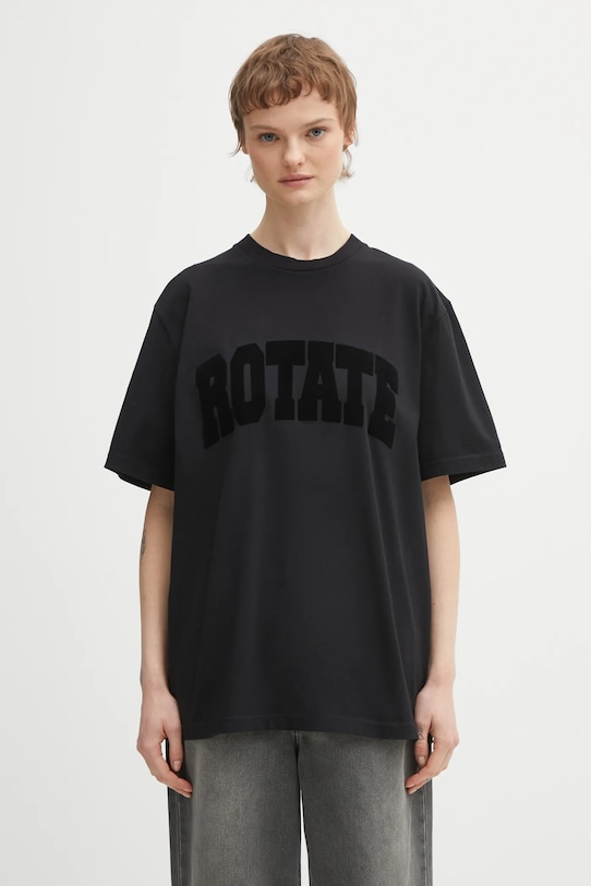 Rotate t-shirt bawełniany bawełna czarny 115326100