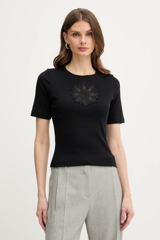 Twinset t-shirt bawełniany aplikacja czarny 261TP2091