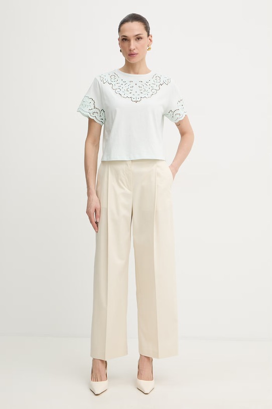 Βαμβακερό μπλουζάκι Twinset 261TP2440 τιρκουάζ SS26