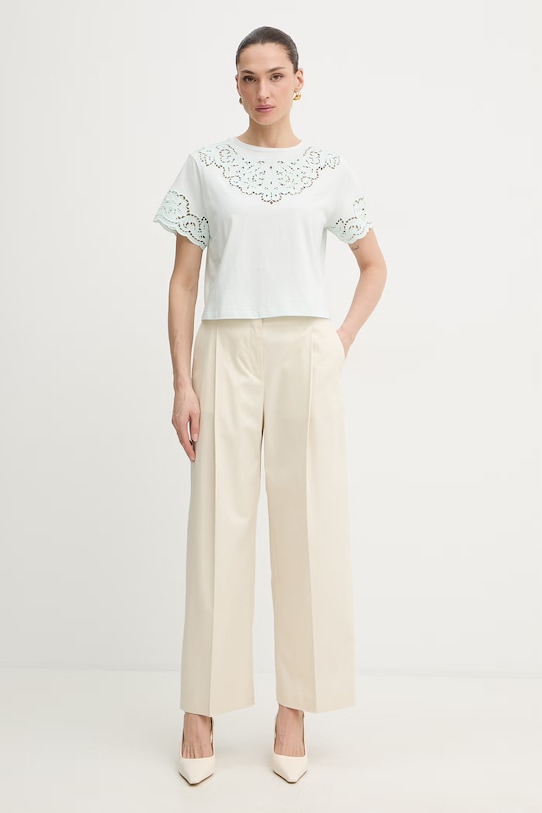 Βαμβακερό μπλουζάκι Twinset 261TP2440 τιρκουάζ SS26