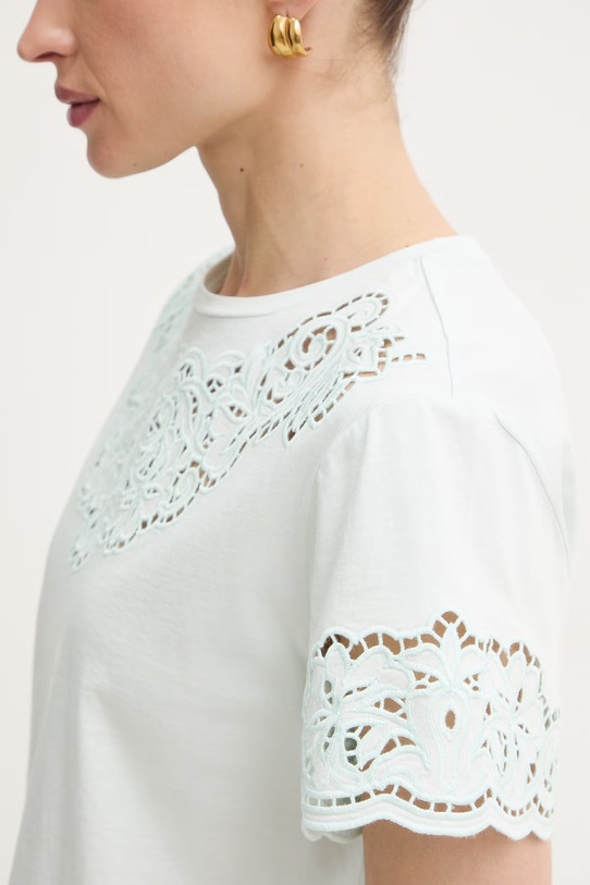 Βαμβακερό μπλουζάκι Twinset 261TP2440 τιρκουάζ