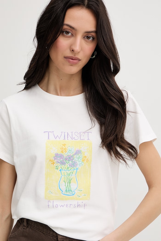 Twinset t-shirt damski bawełniany biały 261TP2341