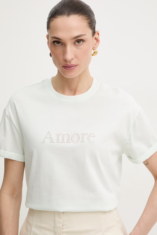 Βαμβακερό μπλουζάκι Twinset τιρκουάζ 261TP2343