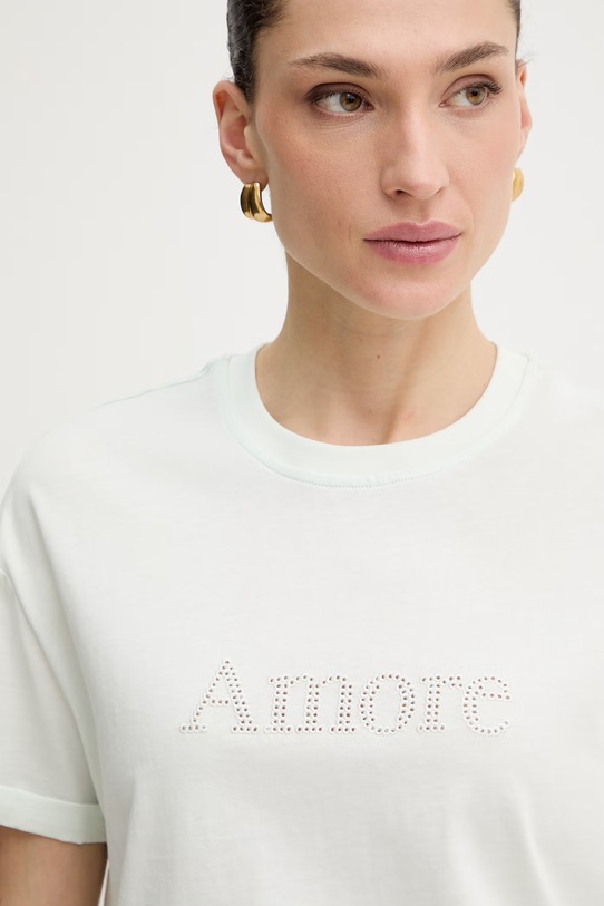 Βαμβακερό μπλουζάκι Twinset 261TP2343 τιρκουάζ