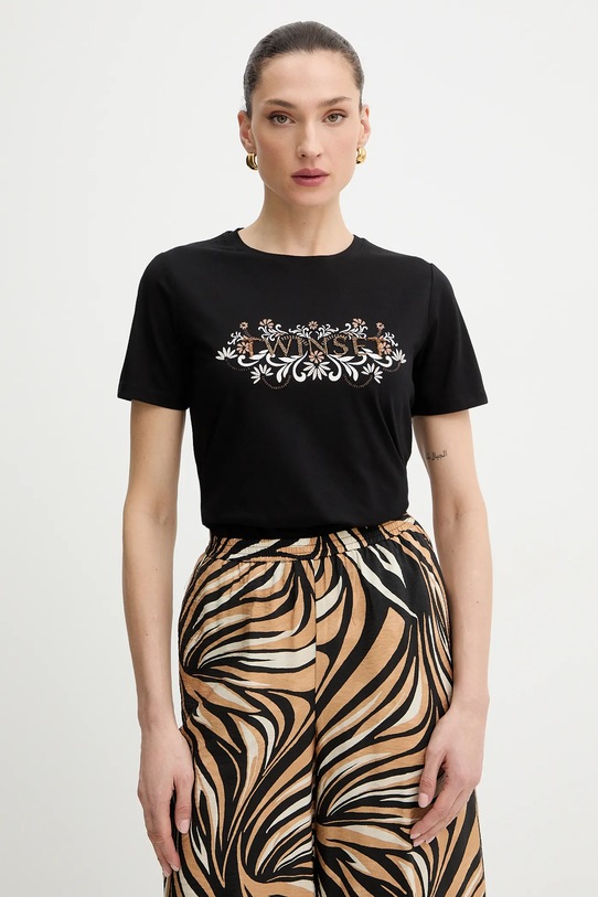 Μπλουζάκι Twinset στάμπα μαύρο 261LB2NFF