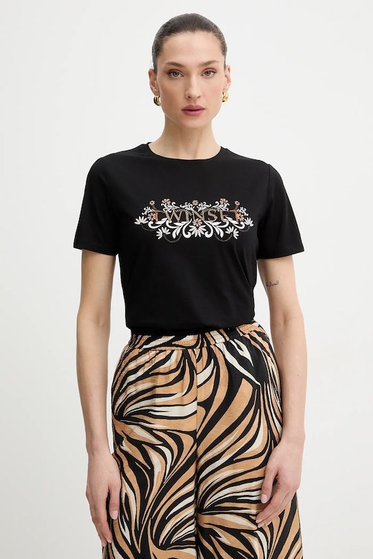 Μπλουζάκι Twinset στάμπα μαύρο 261LB2NFF