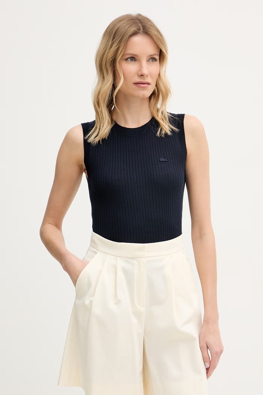 Lacoste Πλεκτό τοπ Γυναικείο λινό σκούρο μπλε AF9988