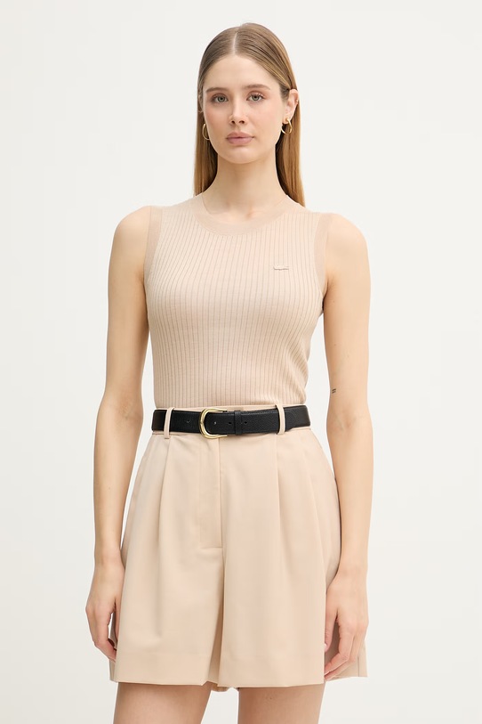 Lacoste top swetrowy damski lniany beżowy AF9988