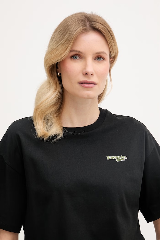 Lacoste κροπ τοπ γυναικείο βαμβακερό μαύρο TF7605