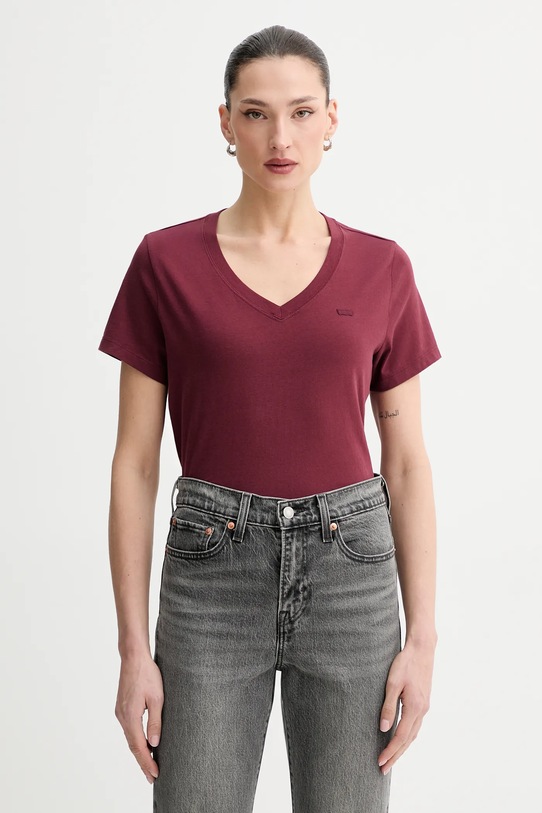 Βαμβακερό μπλουζάκι Levi's T2 PERFECT V κανονικό κόκκινο 005J6