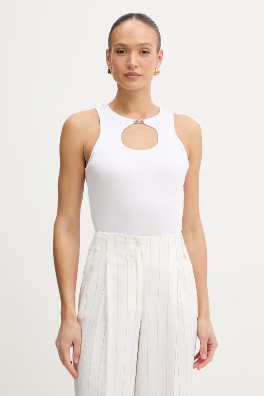 Bavlnený top Twinset jednofarebný biela 261TT2280