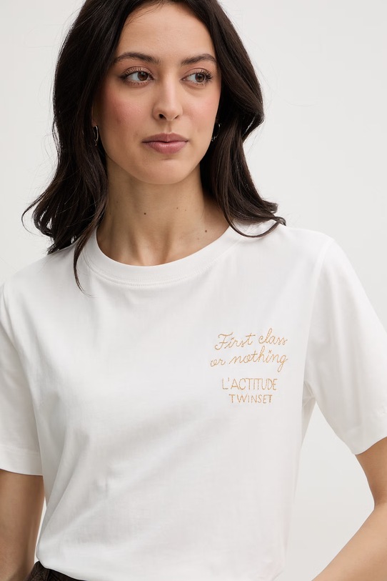 Twinset t-shirt damski bawełniany beżowy 261AT2151