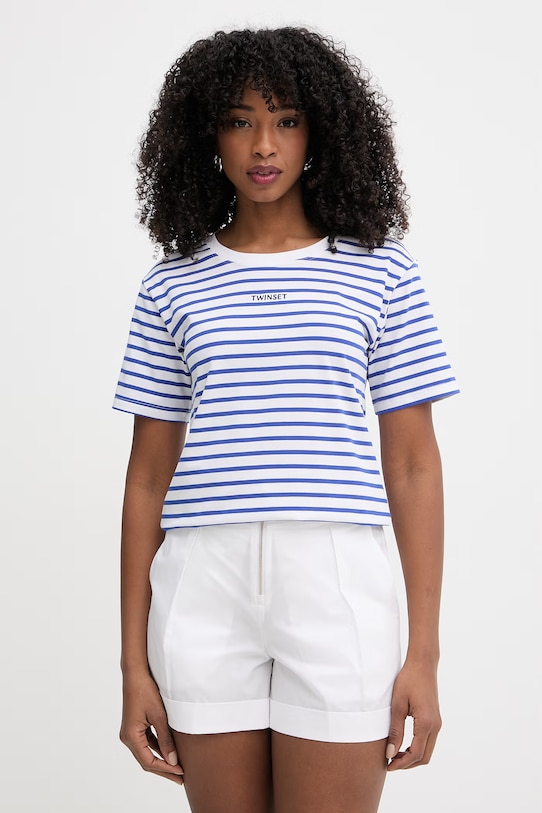 Twinset t-shirt damski bawełniany z elastanem niebieski 261LM2GBB