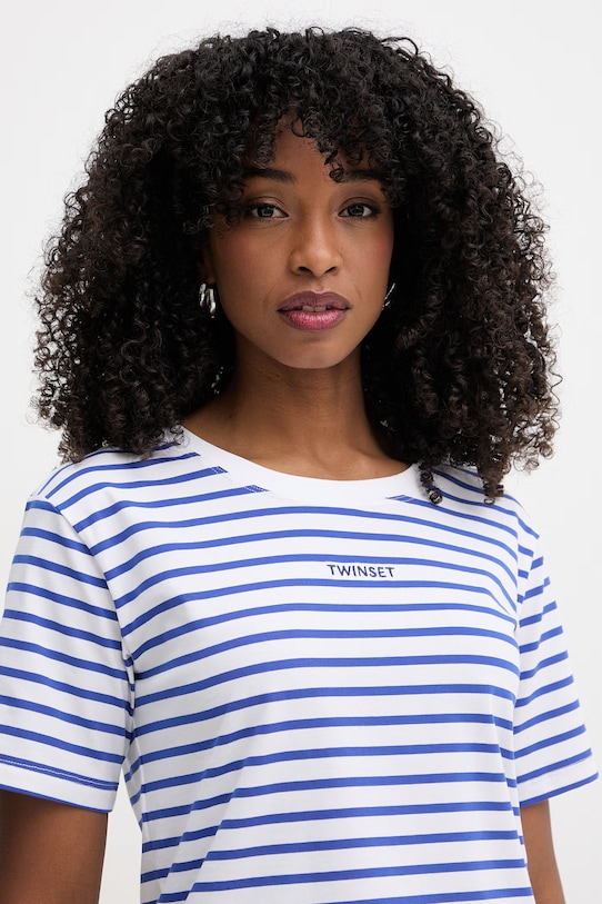Twinset t-shirt damski bawełniany z elastanem niebieski 261LM2GBB