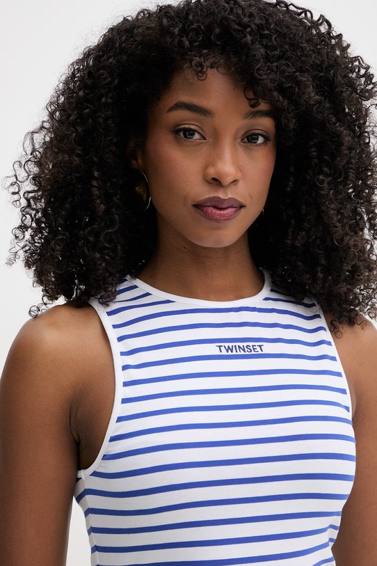 Twinset top damski bawełniany z elastanem niebieski 261LM2GAA
