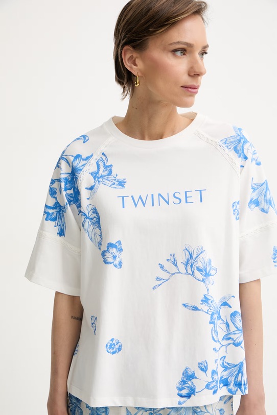 Twinset T-shirt damski z bawełną biały 261LM2SDD
