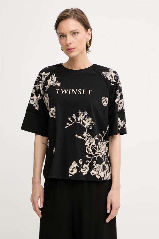 Twinset majica ženska s pamukom crna 261LM2SDD