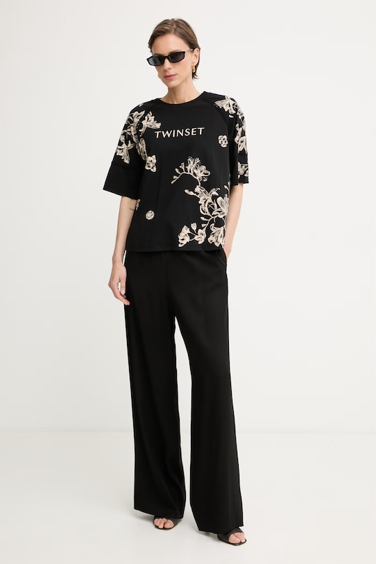 Twinset majica ženska s pamukom 261LM2SDD crna SS26