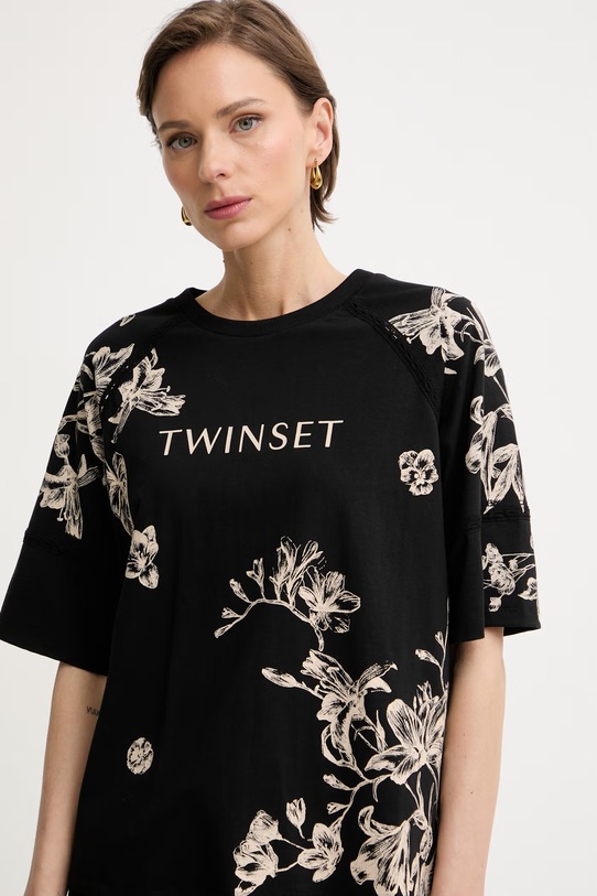 Twinset majica ženska s pamukom crna 261LM2SDD