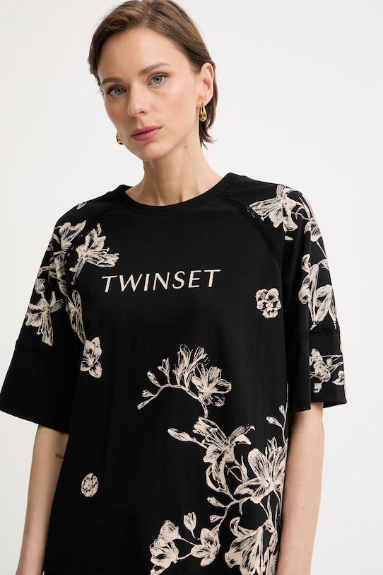 Twinset majica ženska s pamukom crna 261LM2SDD