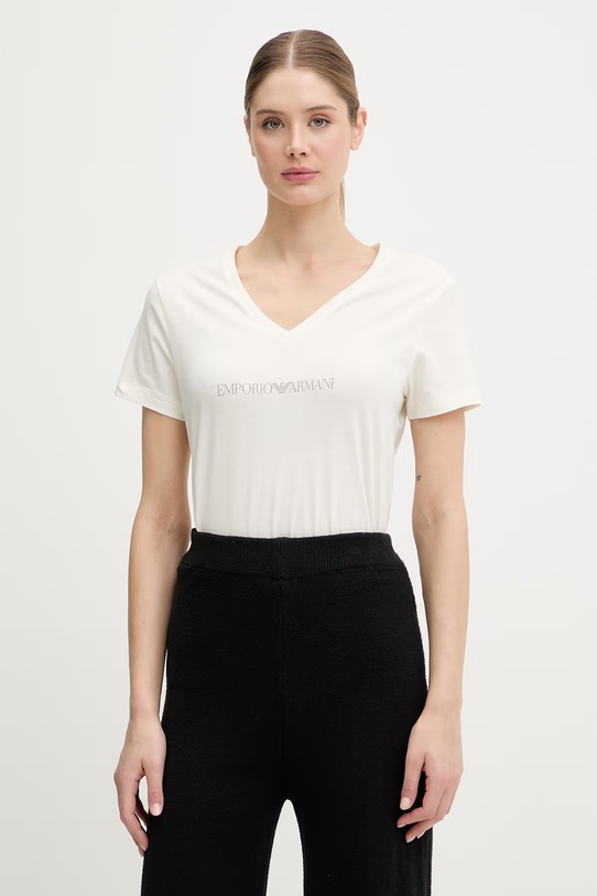 Emporio Armani Underwear t-shirt damski z bawełny beżowy EW000409.AF19026