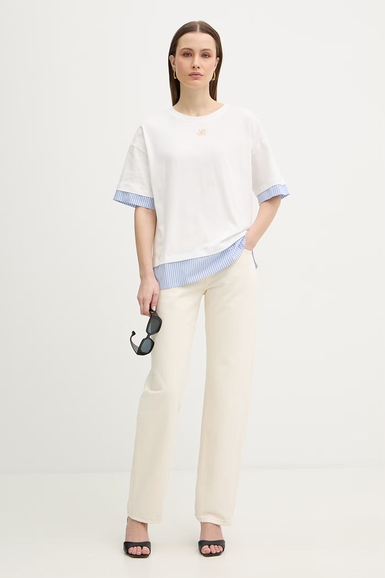 Luisa Spagnoli t-shirt bawełniany Baiadera 543155 biały SS26