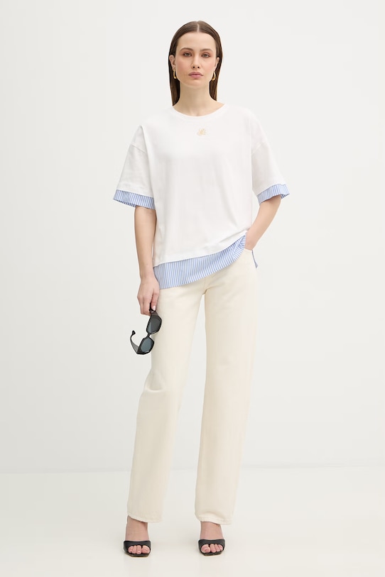 Luisa Spagnoli t-shirt bawełniany Baiadera 543155 biały SS26