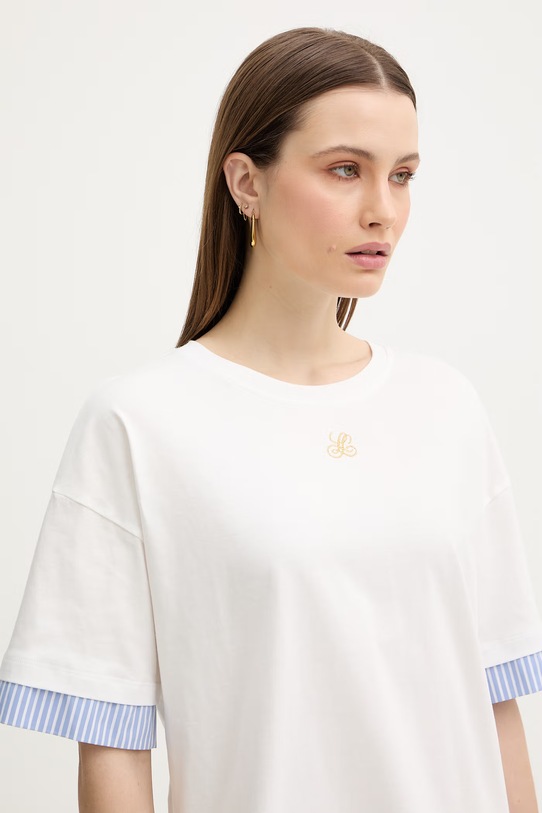 Luisa Spagnoli t-shirt bawełniany Baiadera biały 543155