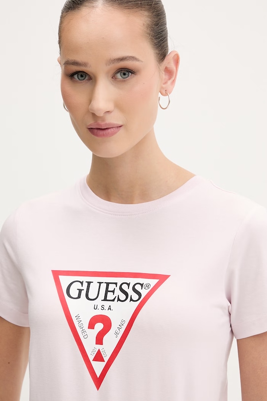 Guess Jeans Τοπ basic t-shirt γυναικείο ροζ W4YI04.J1314