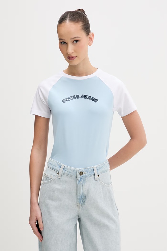 Guess Jeans t-shirt damski bawełniany niebieski W6GIB0.J1314