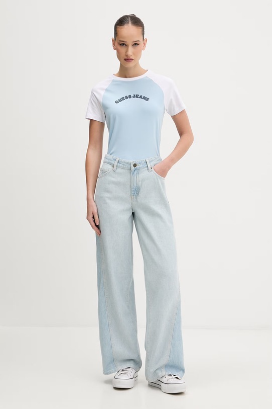 Guess Jeans t-shirt damski bawełniany W6GIB0.J1314 niebieski SS26