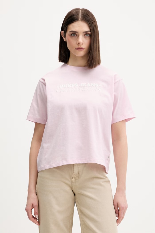 Guess Jeans t-shirt damski bawełniany różowy W6GI04.K8HM0