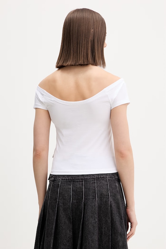 Oblečení Guess Jeans tričko dámské bavlněné s elastanem W6GI07.J1314 bílá