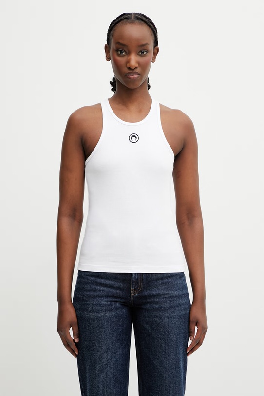 Marine Serre Moon Logo top z bawełną damski biały WTT014ACJER0011