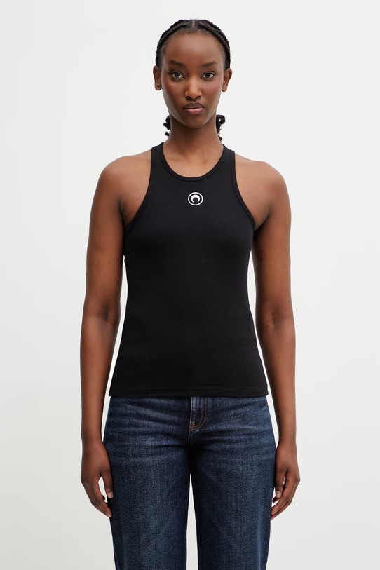 Marine Serre Moon Logo top z bawełną damski czarny WTT014ACJER0011