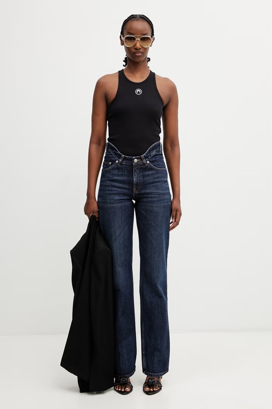 Marine Serre Moon Logo top z bawełną damski WTT014ACJER0011 czarny