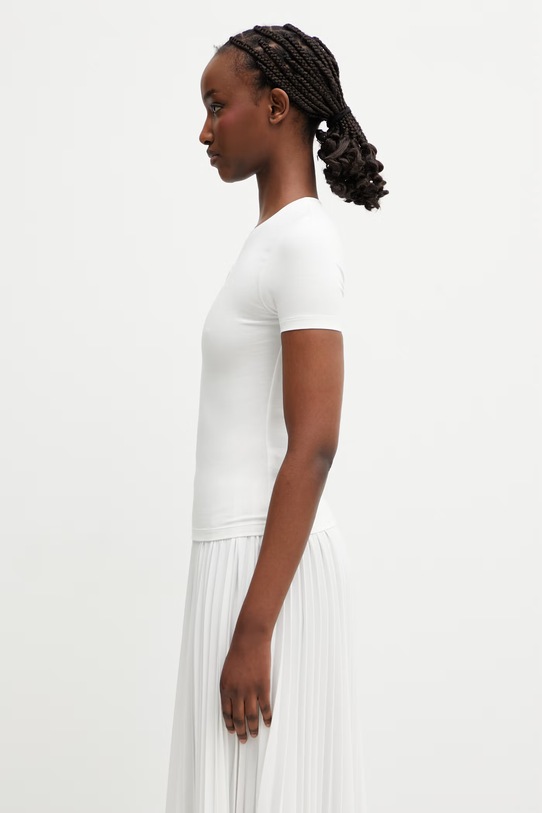 Marine Serre Pearl Logo T-shirt damski bawełniany z elastanem WTT012ACJER0115 biały SS26