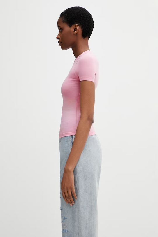 Marine Serre Pearl Logo tričko bavlněné s elastanem dámské WTT012ACJER0115 růžová SS26