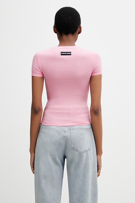 Oblečení Marine Serre Pearl Logo tričko bavlněné s elastanem dámské WTT012ACJER0115 růžová