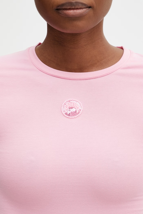 Marine Serre Pearl Logo t-shirt βαμβακερό με ελαστάνη Γυναικείο ροζ WTT012ACJER0115