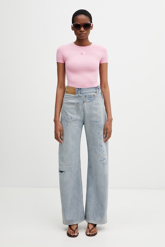 Marine Serre Pearl Logo t-shirt βαμβακερό με ελαστάνη Γυναικείο WTT012ACJER0115 ροζ