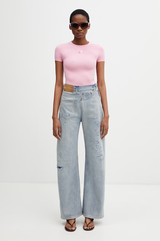 Marine Serre Pearl Logo t-shirt βαμβακερό με ελαστάνη Γυναικείο WTT012ACJER0115 ροζ