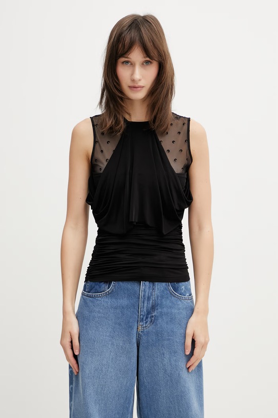 Marine Serre bluzka damska z wiskozy gładka czarny WTO468ACJER0022