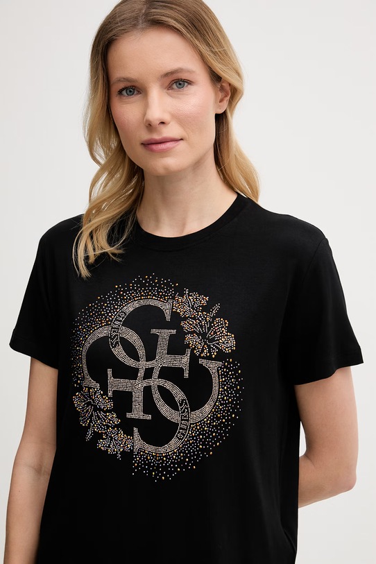 Ρούχα Guess Γυναικείο Μπλουζάκι CORINNE E6GI01.K68D2 μαύρο