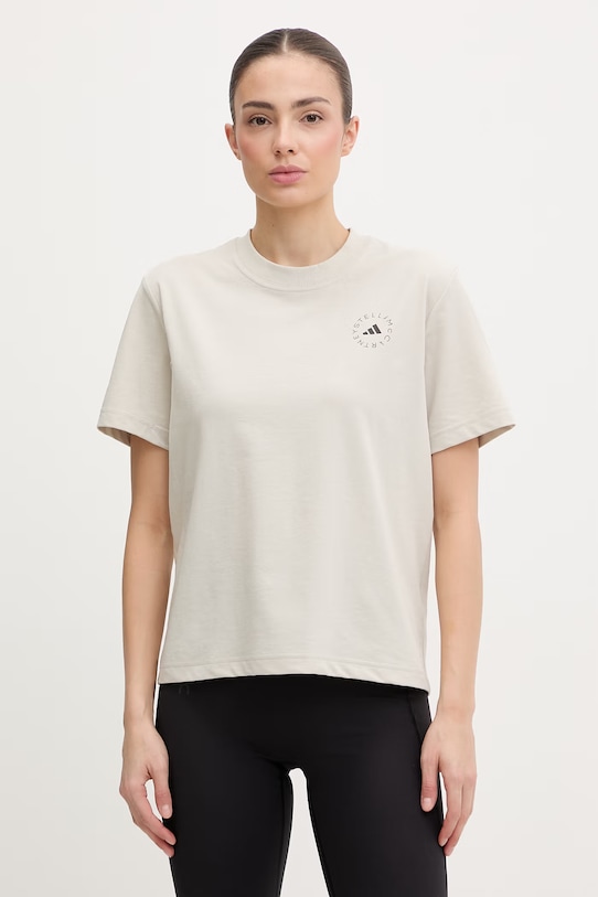 adidas by Stella McCartney t-shirt treningowy damski z bawełną beżowy JZ0691