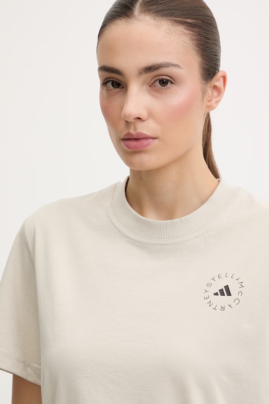 adidas by Stella McCartney t-shirt treningowy damski z bawełną beżowy JZ0691